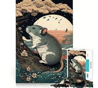 Rompecabezas Rat Ukiyo E Japón China de 1000 Piezas para Adolescentes Juguete de lógica Fina, Divertido y Relajante Decoración de Pared con Bordes limpios (38x52cm)