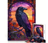 Rompecabezas Raven Gothic de vidrieras de 1000 Piezas para Adolescentes Juguete de lógica Mental Diseño Tranquilo y Firme Artículo de Santa Claus (50x75cm)