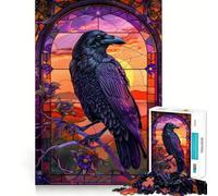 Rompecabezas Raven Gothic de vidrieras de 1000 Piezas para Adolescentes Juguete de lógica Mental Diseño Tranquilo y Firme Artículo de Santa Claus (50x75cm)