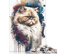 Rompecabezas Rectangular de Acuarela de Gato Persa, de Papel, para Adultos y niños, 1000 Piezas (38 x 26 cm)