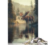 Rompecabezas Rectangular de Alce en el Bosque brumoso, 100% cartón Reciclado, 1000 Piezas (75 x 50 cm)