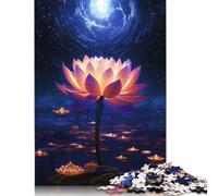 Rompecabezas Rectangular de cartón 100% Reciclado con diseño de Flor de Loto de Galaxia y neón, Ideal para Adultos y niños, 1000 Piezas (75 x 50 cm)