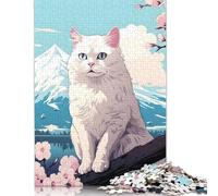 Rompecabezas Rectangular de cartón 100% Reciclado con Retrato de Gato del Monte Fuji, Día del Niño, 1000 Piezas (26 x 38 cm)