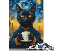 Rompecabezas Rectangular de cartón 100% Reciclado Gato Tomando café, 1000 Piezas (26 x 38 cm) para Adultos y niños