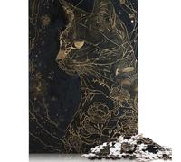 Rompecabezas Rectangular de Gato Negro Dorado, 100% cartón Reciclado, Ideal para Adultos y niños, 1000 Piezas (75 x 50 cm)