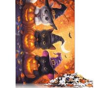 Rompecabezas Rectangular de Halloween con diseño de Gatos y Brujas, cartón 100% Reciclado, Ideal para Adultos y niños, 1000 Piezas (75 x 50 cm)