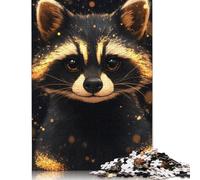 Rompecabezas Rectangular de Papel 100% Reciclado con Retrato de Mapache Dorado, Ideal para Adultos y niños 1000 Piezas (26 x 38 cm).