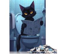 Rompecabezas Rectangular de Papel con diseño de Gato Negro Leyendo el periódico, Divertido para niños y Adultos a Partir de 12 años, Regalo de cumpleaños, 1000 Piezas (75 x 50 cm)