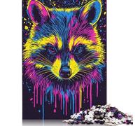 Rompecabezas Rectangular de Papel con diseño de Mapache neón, Ideal para Adultos y niños, 1000 Piezas (75 x 50 cm)