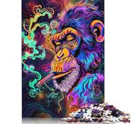 Rompecabezas Rectangular de Papel con diseño de Mono psicodélico fumando, cumpleaños de niño o niña, 1000 Piezas (75 x 50 cm)