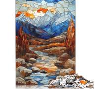 Rompecabezas Rectangular de Papel con diseño de montaña y Atardecer en vitrales, Ideal para la Familia, Día del Niño, 1000 Piezas (75 x 50 cm)