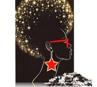 Rompecabezas Rectangular de Papel con diseño de Mujer Negra y Estrellas, Ideal para Adultos y Adolescentes, 1000 Piezas (75 x 50 cm)