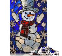 Rompecabezas Rectangular de Papel con diseño de muñeco de Nieve de vitrales, Ideal para Adultos y niños, 1000 Piezas (26 x 38 cm)