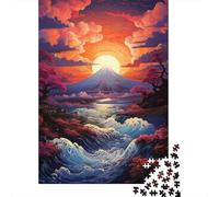 Rompecabezas Rectangular de Papel con diseño psicodélico de Atardecer en el Monte Fuji, Adultos y niños (75 x 50 cm).