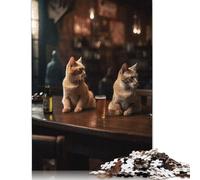 Rompecabezas Rectangular de Papel con Dos Gatos Bebiendo Cerveza en un Bar. Diversión Familiar. para niños y Adultos a Partir de 12 años. Regalo de cumpleaños. 1000 Piezas (75 x 50 cm).