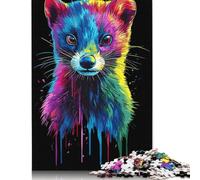 Rompecabezas Rectangular de Papel con Retrato de hurón de arcoíris, Estilo Pop Art, Ideal para familias, Día del Niño, 1000 Piezas (38 x 26 cm)