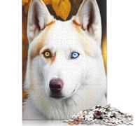Rompecabezas Rectangular de Papel con Retrato de Husky Blanco, Juguete Relajante para el Día del Padre, 1000 Piezas (75 x 50 cm)