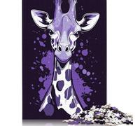 Rompecabezas Rectangular de Papel con Retrato de Jirafa Morada, Ideal para Adultos y Adolescentes, 1000 Piezas (75 x 50 cm)