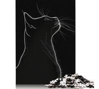 Rompecabezas Rectangular de Papel con Silueta de Gato en Blanco y Negro para Adultos y Adolescentes, 1000 Piezas (75 x 50 cm)
