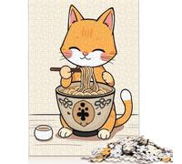 Rompecabezas Rectangular de Papel con un Lindo Gato Comiendo Ramen, Ideal para Adultos y niños, 1000 Piezas (75 x 50 cm)