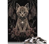 Rompecabezas Rectangular de Papel Gatito gótico Oscuro con alas, Divertido para Toda la Familia, para niños y Adultos a Partir de 12 años, Regalo de cumpleaños, 1000 Piezas (38 x 26 cm)