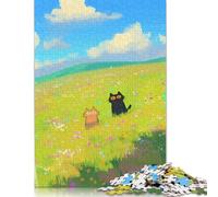 Rompecabezas Rectangular de Papel Gatos en un Campo de Flores, 1000 Piezas (26 x 38 cm)