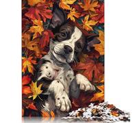 Rompecabezas Rectangular de Papel Reciclado con diseño de Cachorro y Hojas otoñales, 1000 Piezas (26 x 38 cm) para Adultos y niños