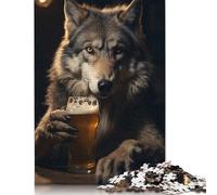 Rompecabezas Rectangular de Papel Reciclado Premium de Lobo Bebiendo Cerveza. 1000 Piezas (26 x 38 cm) Adultos y Adolescentes.