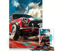 Rompecabezas Red Mini Cooper Racing Art para Adultos, 1000 Piezas, Grupo de Habilidad Mental, Joy Quality Edge Art Collection Piece (38x52cm)
