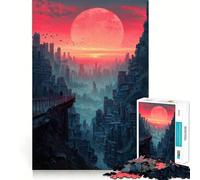 Rompecabezas Red Moon Cityscape de 1000 Piezas para Adultos, Juguete para ejercitar la Mente, Momento de relajación, Corte de precisión, Regalo Elegante (38x26cm)