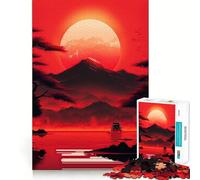 Rompecabezas Red Moon Japan de 1000 Piezas para Adolescentes Juguete de lógica Fina, Divertido y Relajante Decoración de Pared con Bordes limpios (50x75cm)