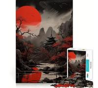 Rompecabezas Red Moon Japan para Adultos, 1000 Piezas, para desarrollar la Mente, colección Joy Edge Art (38x52cm)