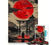 Rompecabezas Red Moon Japan Samurai para Adolescentes, 1000 Piezas, Juguete para desarrollar la Mente y la Habilidad, Juego Relajante, Corte preciso, (38x52cm)