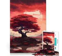 Rompecabezas Red Moon Tree Dark de 1000 Piezas para Adolescentes Mejora la Memoria Diseño Tranquilo y Relajante Regalo sincero (38x26cm)