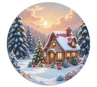 Rompecabezas redondo 1000 piezas Cabaña de Navidad Escena Cuento de hadas Invierno Rompecabezas colorido, divertido, estimulante y cautivador para adultos y niños, 1000 piezas (67,5 x 67,5 cm)