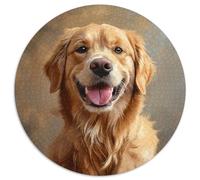 Rompecabezas redondo 1000 piezas Golden Retriever textura retro juegos clásicos regalo creativo para adolescentes y adultos 1000 piezas (67,5 x 67,5 cm)