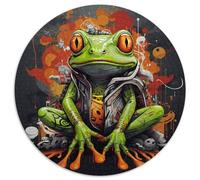 Rompecabezas redondo 1000 piezas rana con gafas estilo arte graffiti urbano rompecabezas colorido, divertido, estimulante y cautivador para adultos para adolescentes y adultos, 1000 piezas (67,5 x