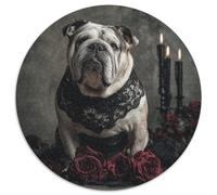 Rompecabezas redondo 1000 piezas retrato bulldog estilo elegante gótico rompecabezas imposible regalo creativo para adolescentes y adultos 1000 piezas (67,5 x 67,5 cm)
