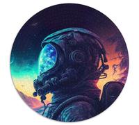 Rompecabezas Redondo de 1000 Piezas con Astronauta y Paisaje de neón Rompecabezas difícil para Adultos Un desafío para la Mente, Ideal para una Noche de Juegos en Familia (67,5x67,5cm)