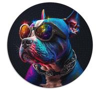 Rompecabezas Redondo de 1000 Piezas con diseño de Perro y Gafas de Sol para Adultos. Juego Familiar Creativo y decoración del hogar Adolescentes. 67,5 x 67,5 cm.