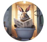 Rompecabezas Redondo de 1000 Piezas Conejo Leyendo periódico para Adultos, Ideal para decoración del hogar, cumpleaños, festividades y Regalos (67,5 x 67,5 cm)