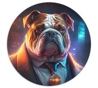 Rompecabezas Redondo de 1000 Piezas de Boss Bulldog, Ideal para cumpleaños, Halloween, Acción de Gracias y Pascua 1000 Piezas (67,5x67,5cm)