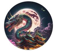 Rompecabezas Redondo de 1000 Piezas de dragón japonés, Rompecabezas Imposible para Adultos, Ideal para cumpleaños, Vacaciones, Navidad, Halloween (67,5x67,5cm)