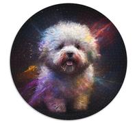 Rompecabezas Redondo de 1000 Piezas de fantasía de Bichón Frisé, 1000 Piezas para Adultos, decoración del hogar y la Oficina, Fiestas, cumpleaños y Regalos navideños, 67,5 x 67,5 cm