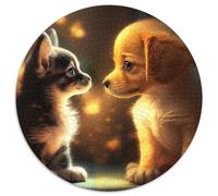 Rompecabezas Redondo de 1000 Piezas de Gatitos y Cachorros. Rompecabezas de 1000 Piezas divertirse en Familia en Navidad, Acción de Gracias, cumpleaños y Pascua. 67,5 x 67,5 cm.