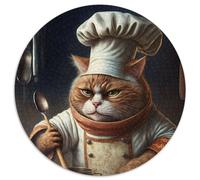 Rompecabezas Redondo de 1000 Piezas de Papel Cocinero Gato Ideal para Adolescentes y familias Regalo Ideal para cumpleaños (67,5x67,5cm)