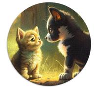 Rompecabezas Redondo de 1000 Piezas Gatitos y Cachorros. Diseño intrincado para Adolescentes, decoración DIY y diversión para estimular el Cerebro. 67,5 x 67,5 cm.