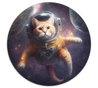 Rompecabezas Redondo de 1000 Piezas Gato Astronauta, Ideal para Disfrutar en casa, cumpleaños o Viajes, 67,5 x 67,5 cm.