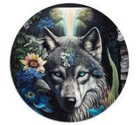 Rompecabezas Redondo de 1000 Piezas Lobo en la Jungla con Mandalas 1000 Piezas para Adultos decoración del hogar y la Oficina, Fiestas, cumpleaños y Regalos navideños (67,5x67,5cm)