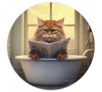 Rompecabezas Redondo de 1000 Piezas para Adultos con diseño de Gato Leyendo periódico. Nivel de dificultad: Principiante cumpleaños y festividades. 67,5 x 67,5 cm.